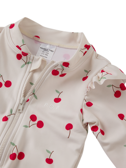 Polarn O. Pyret Kids' Cherry Print Long Sleeve Swimsuit, Natural - view 2, Natural