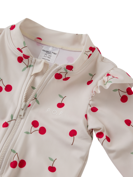 Polarn O. Pyret Kids' Cherry Print Long Sleeve Swimsuit, Natural - view 2, Natural