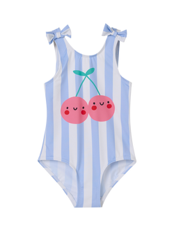 Polarn O. Pyret Kids' Cherry Stripe Swimsuit, Blue, Blue