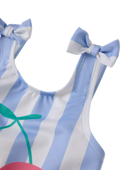 Polarn O. Pyret Kids' Cherry Stripe Swimsuit, Blue - view 2, Blue