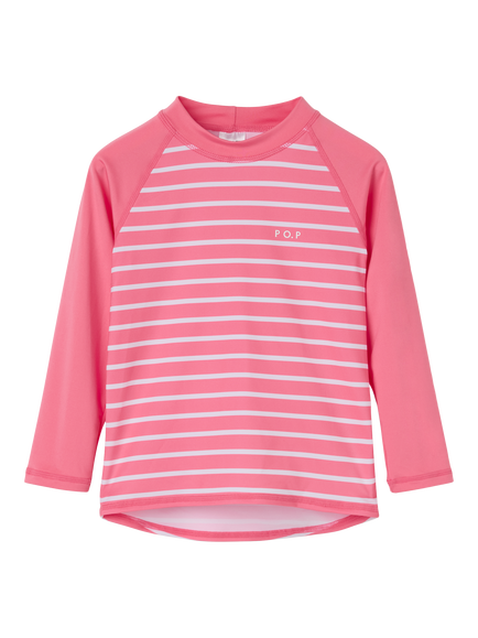 Polarn O. Pyret Kids' Stripe Long Sleeve Rash Vest, Pink, Pink