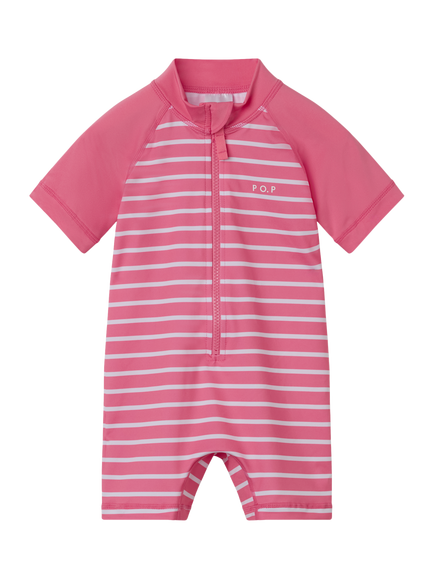 Polarn O. Pyret Kids' UV Striped Swimsuit, Pink, Pink