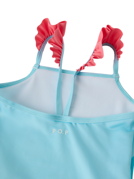 Polarn O. Pyret Kids' Frill Strap Unicorn Swimsuit, Turquoise - view 2, Turquoise