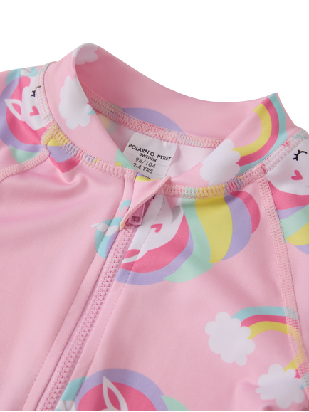 Polarn O. Pyret Kids' Long Sleeve Zipped Unicorn Print Swimsuit, Pink - view 2, Pink