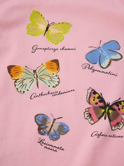 Polarn O. Pyret Kids' Cotton Butterfly Print T-Shirt, Pink - view 2, Pink