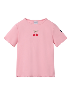 Polarn O. Pyret Kids' Short Sleeve Cherry T-Shirt containing TENCEL™ Lyocell, Pink, Pink