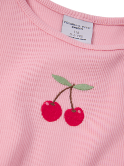 Polarn O. Pyret Kids' Short Sleeve Cherry T-Shirt containing TENCEL™ Lyocell, Pink - view 2, Pink
