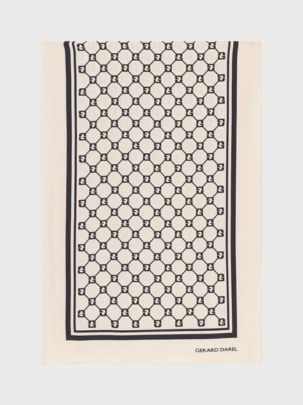 Gerard Darel Danae Geometric Logo Pure Silk Scarf, Black And Ecru/Cream, Black And Ecru/Cream