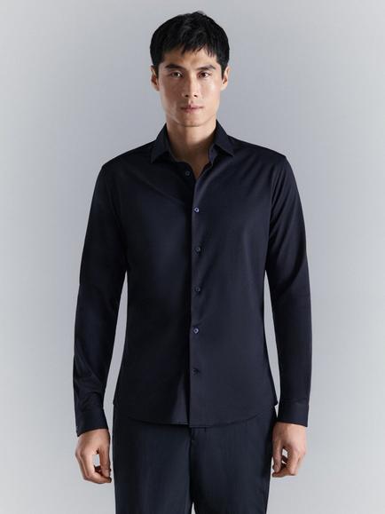 Mango Tailored Stretch Non-Iron Dress Shirt, Navy