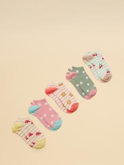 Joules Mixed Print Trainer Socks, Pack of 5, Multi, Multi