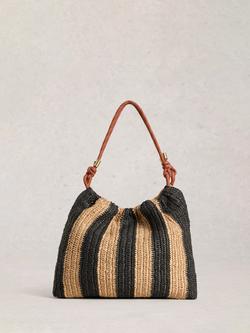 White Stuff Callie Raffia Front Shoulder Bag, Black/Multi, Black/Multi