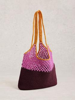 White Stuff Christe Crochet Shopper, Pink/Multi - view 2, Pink/Multi