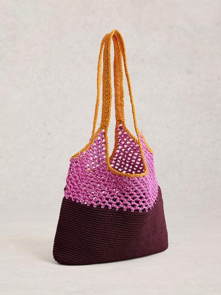 White Stuff Christe Crochet Shopper, Pink/Multi - view 2, Pink/Multi