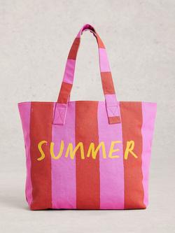 White Stuff Cotton Canvas Tote Bag, Pink/Multi