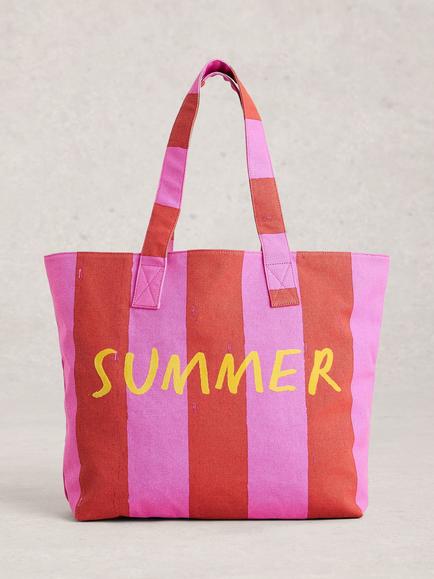 White Stuff Cotton Canvas Tote Bag, Pink/Multi