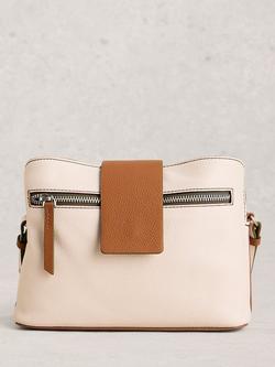 White Stuff Tabby Crossbody Leather Bag, White, Ivory/Tan