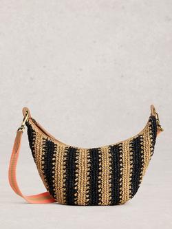 White Stuff Natalie Raffia Crescent Moon Crossbody Bag, Black/Multi, Black/Multi