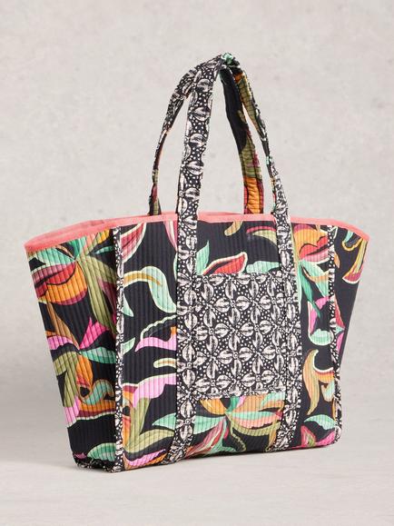 White Stuff Riley Floral Beach Bag, Black/Multi - view 2, Black/Multi