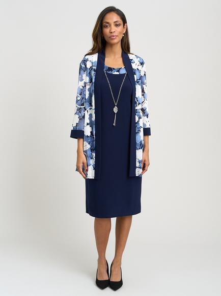 Gina Bacconi Lidiya Necklace Dress Floral Jacket Set, Navy, Navy