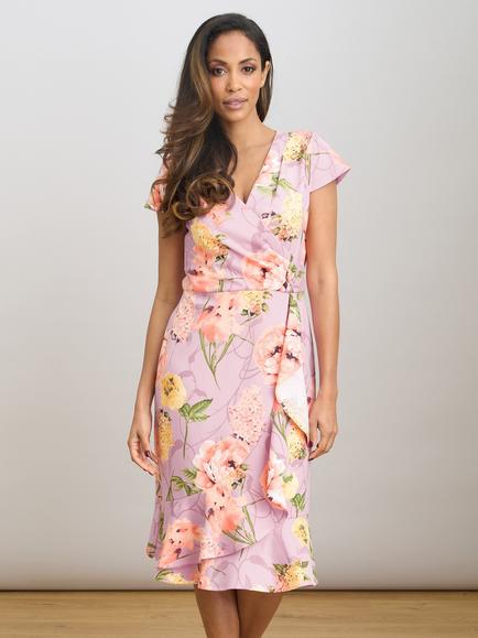 Gina Bacconi Marlena Floral Ruffle Dress, Pink, Pink