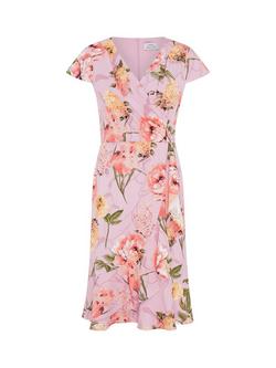 Gina Bacconi Marlena Floral Ruffle Dress, Pink - view 2, Pink