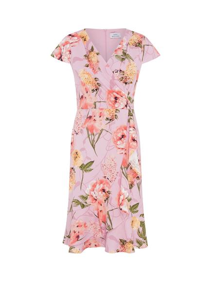 Gina Bacconi Marlena Floral Ruffle Dress, Pink - view 2, Pink