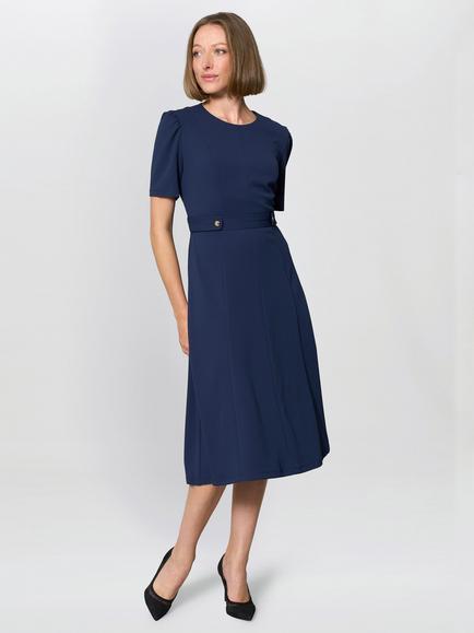 Gina Bacconi Round Neck Elbow Sleeve Dress, Navy, Navy