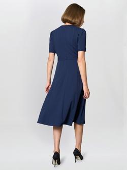 Gina Bacconi Round Neck Elbow Sleeve Dress, Navy - view 2, Navy
