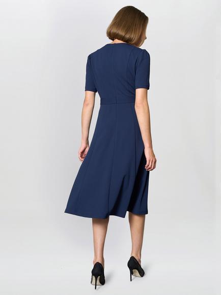 Gina Bacconi Round Neck Elbow Sleeve Dress, Navy - view 2, Navy