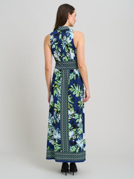 Gina Bacconi Marisa Leaves Maxi Dress, Navy / Multi - view 2, Navy / Multi