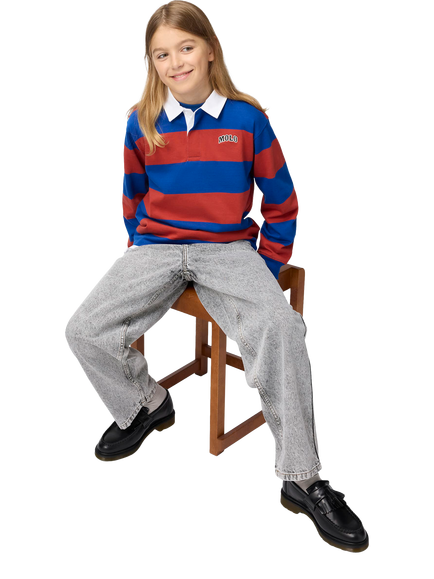 Molo Kids' Relz Long Sleeved Rugby Shirt, Chilll Stripe, Chilll Stripe