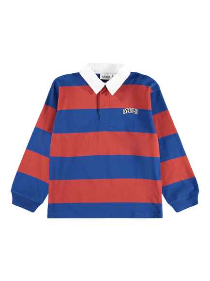 Molo Kids' Relz Long Sleeved Rugby Shirt, Chilll Stripe - view 2, Chilll Stripe