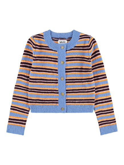 Molo Kids' Knitted Button Front Cardigan, Sky Stripe - view 2, Sky Stripe
