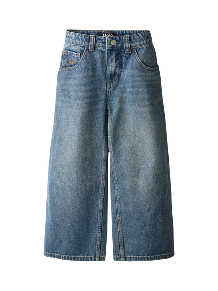 Molo Kids' Wide Leg Denim Jeans, Tinted Vintage Blue, Tinted Vintage Blue