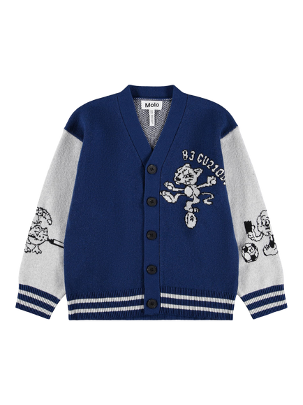 Molo Kids' Bertel Cotton Blend Cardigan, Blue - view 2, Blue