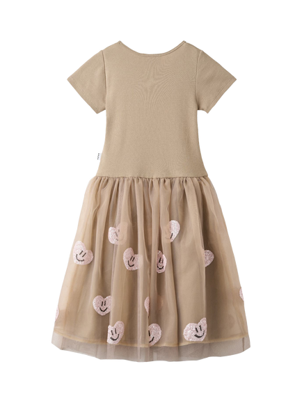 Molo Kids' Cyrusila Short Sleeve Mesh Skirt Dress, Teak - view 2, Teak