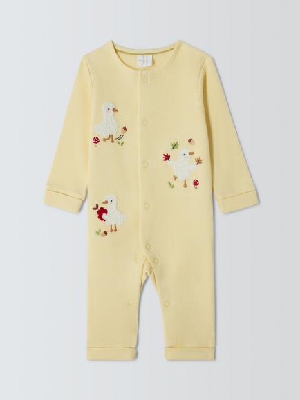 John Lewis Baby Applique Duck Ribbed Romper, Yellow, Yellow