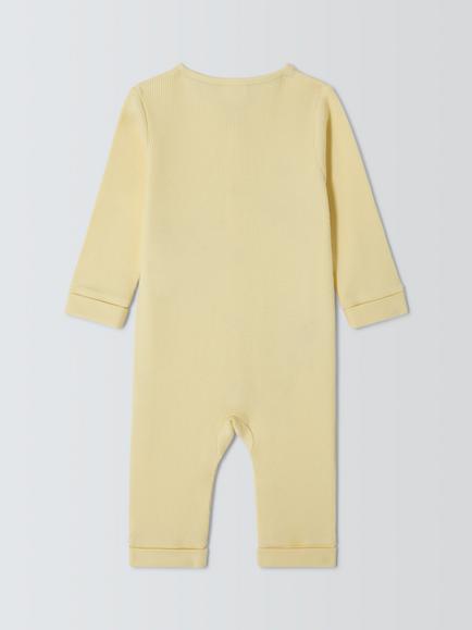 John Lewis Baby Applique Duck Ribbed Romper, Yellow - view 2, Yellow