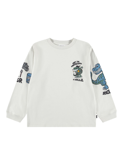 Molo Kids' Rube Pure Cotton Long Sleeve Top, Dentasaurs, Dentasaurs