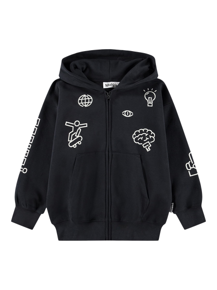 Molo Kids' Cotton Blend Graphic Hoodie, Black - view 2, Black