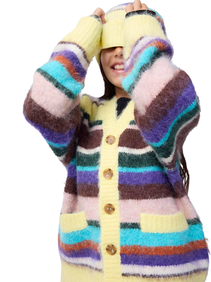Molo Kids' Brutus Fluffy Cardigan, Gemstone Stripe - view 2, Gemstone Stripe