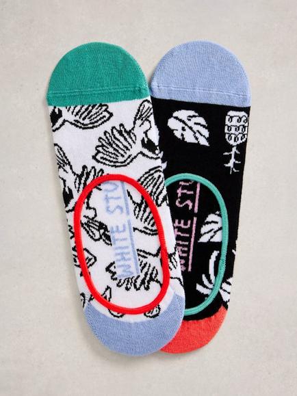 White Stuff Leaf Bird Print Sock Liners, Pack of 2, Multi, Multi