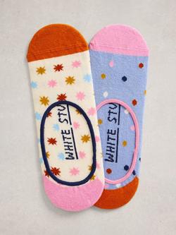 White Stuff Spot Splatter Print Sock Liners, Pack of 2, Pink/Multi, Pink/Multi