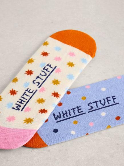 White Stuff Spot Splatter Print Sock Liners, Pack of 2, Pink/Multi - view 2, Pink/Multi