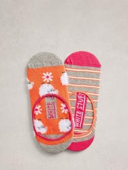 White Stuff Sheep/Stripe Trainer Liner Socks, Pack of 2, Grey/Multi, Grey/Multi