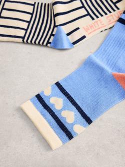 White Stuff Heart/Stripe Ankle Socks, Pack of 2, Blue/Multi - view 2, Blue/Multi
