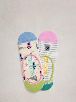 White Stuff Beach Hut/Stripe Trainer Liner Socks, Pack of 2, Multi, Multi