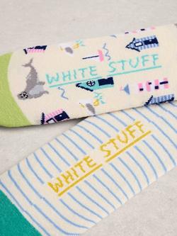 White Stuff Beach Hut/Stripe Trainer Liner Socks, Pack of 2, Multi - view 2, Multi
