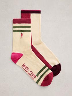 White Stuff Chilli/Stripe Ankle Socks, Pack of 2, Red/Multi, Red/Multi