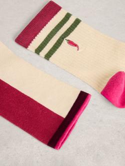 White Stuff Chilli/Stripe Ankle Socks, Pack of 2, Red/Multi - view 2, Red/Multi